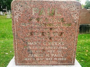 Figure 3 John Paul and family, Headstone in Prospect Cemetery, Toronto
